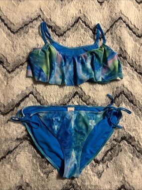 Candie's Blue Aqua Tie-Dye Ruffle Bikini Set